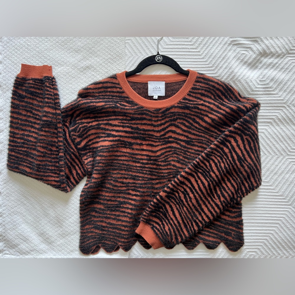 J.O.A orange and black animal slightly cropped sweater